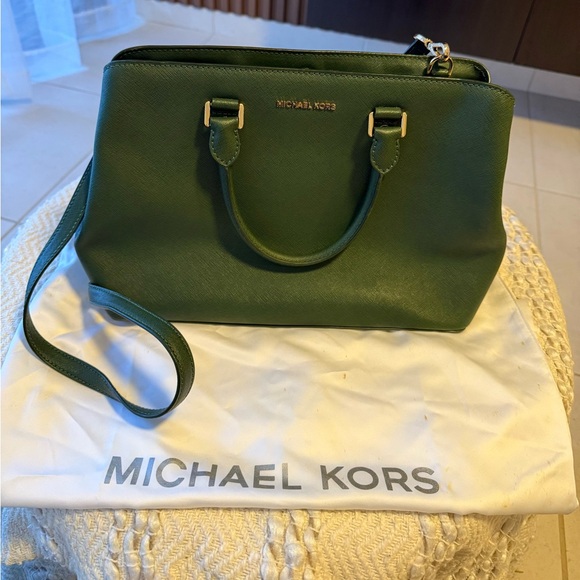 Michael Kors Savannah Large Saffiano Leather Satchel Bag - Green - Picture 1 of 8